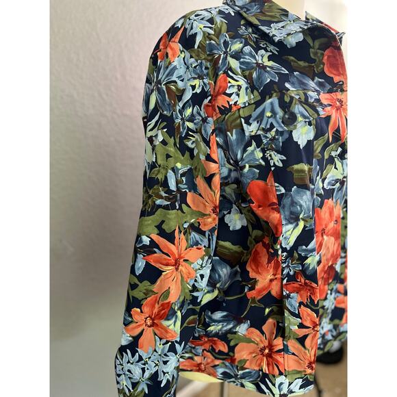 Drapers & Damons Jacket 3X Plus Navy Floral Denim Long Sleeve Button Up Preppy - Picture 6 of 12